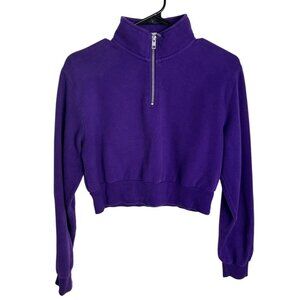 Aritzia TNA Crop Sweatshirt Women’s XS  Fleece Perfect 1/4 Quarter Zip Purple
